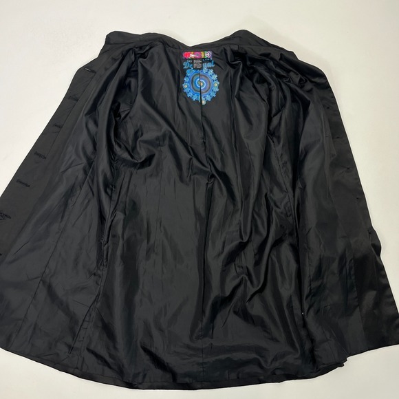 Desigual Black Satin Trench Coat Floral Hem EU 44 US 10/12‎ - Picture 9 of 16